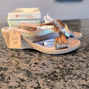 Patrizia Apple bronze metallic wedge sandal NIB 9